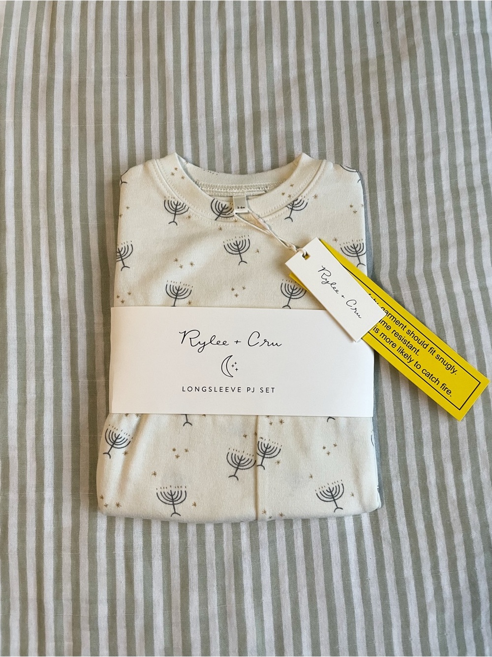 New Rylee & Cru Hanukkah Organic Long Sleeve Pajama Set Size 3-6 Months Ivory